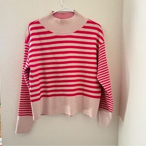 Maeve Anthropologie Pink Striped Mock Neck Knit Sweater Women XS